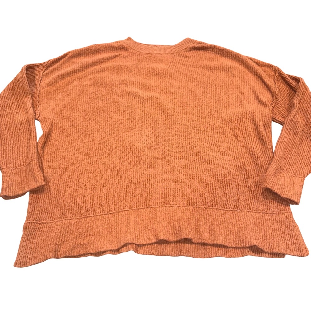 Sweater Women Medium Orange Oversized Waffle Knit Crewneck Aerie